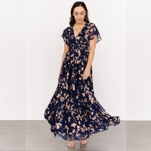 Baltic Born Midnight Blue and Cream Floral Maxi Dress | Size S